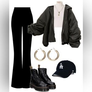 Black Lace Up Flared Leggings Pants